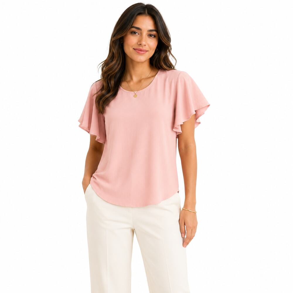 Halogen Women's Pink Flutter Sleeve Blouse XS NWT Lightweight Career Casual Top